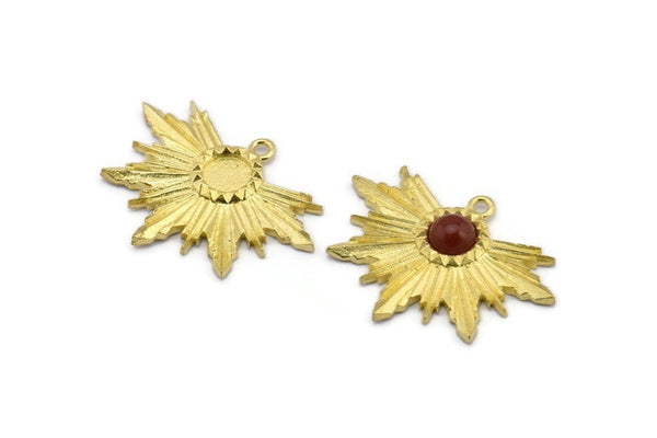 Brass Badge Charm, Raw Brass Rosette Charm Pendants With 1 Loop, Earrings - Pad Size 6mm (33x24mm) N0751