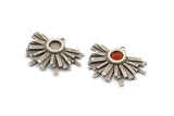 Silver Sun Charm, 2 Antique Silver Plated Brass Pendants With 1 Loop - Pad Size 6mm (23x32mm) N0726