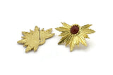 Brass Rosette Earring, 2 Raw Brass Badge Stud Earrings - Pad Size 6mm (33x22mm) N0775