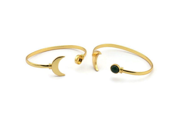 Gold Moon Cuff, Gold Plated Brass Moon And Planet Cuff Stone Setting With 1 Pad -  Pad Size 8mm N0981