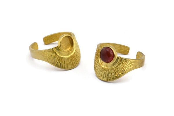 Brass Ring Settings, Raw Brass Adjustable Sunrise Rings - Pad Size 6mm N0734