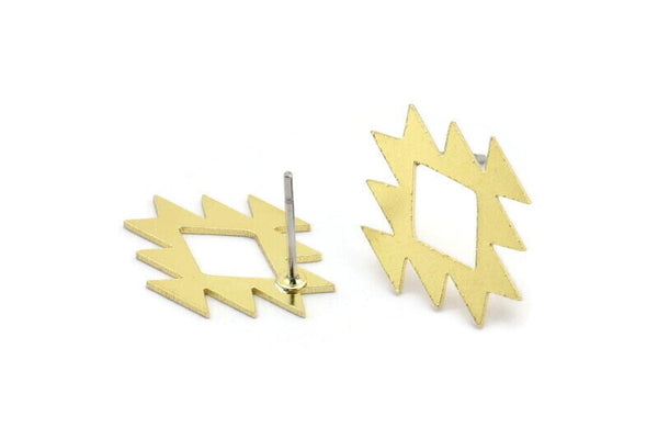 Earring Studs, 10 Raw Brass - Ethnic Motif Shaped Stud Earrings - Brass Earrings - Earrings (17x13x0.60mm) A2985