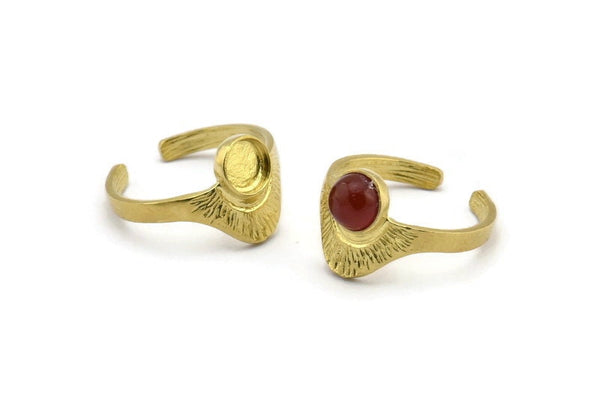 Brass Ring Settings, Raw Brass Adjustable Sunrise Rings - Pad Size 6mm N0737