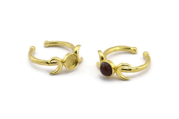 Brass Ring Settings, Raw Brass Moon And Planet Ring With 1 Stone Setting - Pad Size 6mm N1160