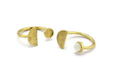 Brass Ring Settings, Raw Brass Moon And Planet Ring With 1 Stone Setting - Pad Size 5mm N1063