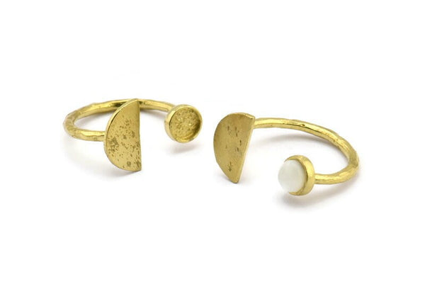 Brass Ring Settings, Raw Brass Moon And Planet Ring With 1 Stone Setting - Pad Size 5mm N1063