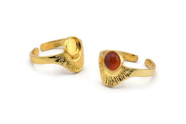 Gold Ring Settings, 2 Gold Plated Brass Adjustable Sunrise Rings - Pad Size 6mm N0737 Q0814