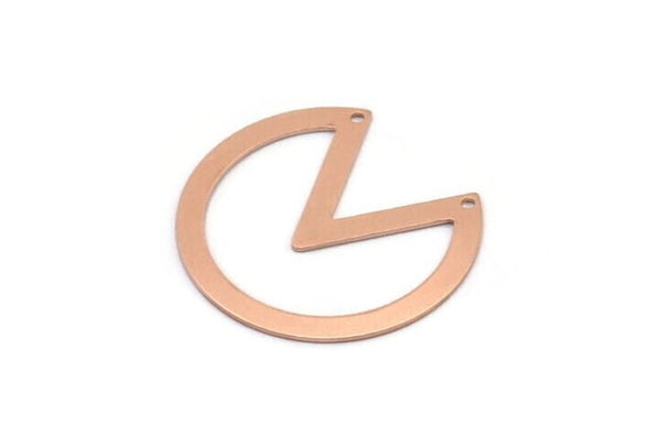 Copper Circle Charm, 4 Raw Copper Pizza Slice Charms With 2 Holes, Pendants, Findings (37x34x0.80mm) M03366