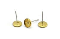 Stainless Post, Brass Flat Pad, 100 Stainless Steel Earring Posts With Raw Brass (6mm) Pad, Ear Studs Brc263