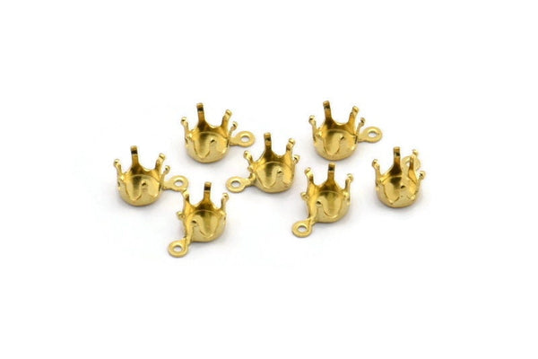Brass Prong Setting, 50 Raw Brass Charms With 6 Mm Prong Setting , Snap-set Bs 1259
