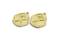 Brass Nordic Runes Charm, 4 Raw Brass Viking Courage Symbol Rune Charms With 1 Loop, Norse Viking Runes, Runic Alphabet (19x16x1.5mm) N2045