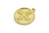 Brass Nordic Runes Charm, 4 Raw Brass Viking Protection Symbol Charms With 1 Loop, Viking Runes, Helm Of Awe (20x17x1.5mm) N2034
