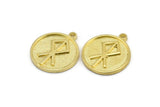 Brass Nordic Runes Charm, 4 Raw Brass Viking Talisman Of Consagracion Symbol Charms With 1 Loop, Viking Runes (20x17x1.5mm) N2041
