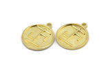 Brass Nordic Runes Charm, 4 Raw Brass Viking Talisman Of Sanacion Symbol Charms With 1 Loop, Viking Runes (20x17x1.5mm) N2033