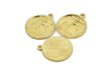 Brass Nordic Runes Charm, 4 Raw Brass Viking Talisman Of Sanacion Symbol Charms With 1 Loop, Viking Runes (20x17x1.5mm) N2033