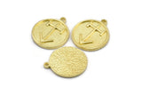 Brass Nordic Runes Charm, 4 Raw Brass Viking Talisman Of Viajes Symbol Charms With 1 Loop, Viking Runes (20x17x1.5mm) N2038