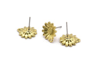 Brass Flower Earring, 8 Raw Brass Flower Stud Earrings With 1 Hole (11x13mm) N1203