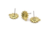 Brass Flower Earring, 8 Raw Brass Flower Stud Earrings With 1 Hole (11x13mm) N1203