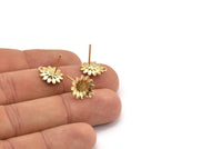 Gold Flower Earring, 4 Gold Plated Brass Flower Stud Earrings With 1 Hole (11x13mm) N1203