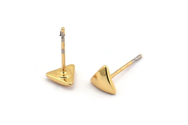 Gold Triangle Earring, 8 Gold Plated Brass Triangle Stud Earrings (6x1.5mm) A1343 A1810