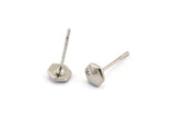 Silver Hexagon Earring, 8 Silver Tone Brass Hexagon Stud Earrings (5x1.5mm) D1430 A1379