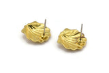 Brass Shell Earring, 4 Raw Brass Sea Shell Stud Earrings (15x14mm) N0944