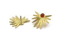 Brass Sun Earring, 2 Raw Brass Sunshine Stud Earrings - Pad Size 6mm N0707