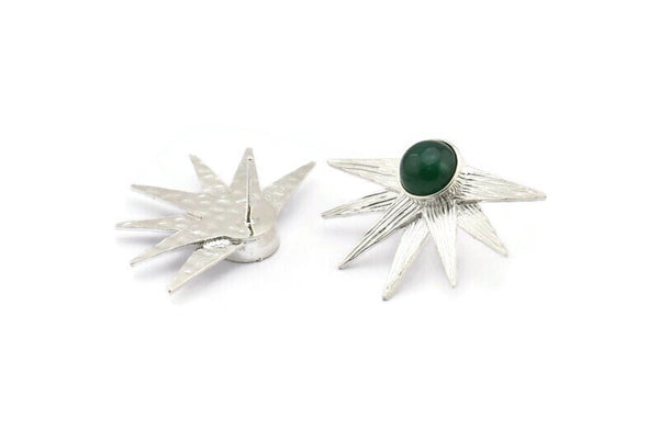 Silver Sun Earring, 2 925 Silver Sunshine Stud Earrings - Pad Size 8mm N0700