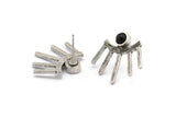 Silver Eye Earring, 2 Antique Silver Plated Brass Eye Stud Earrings - Stone Setting - Pad Size 4mm (20x23x1.5mm) N1703