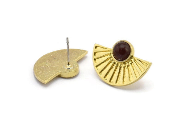 Brass Sun Earring, 4 Raw Brass Sunshine Stud Earrings - Pad Size 6mm (22x15mm) N1115