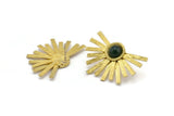 Brass Sunshine Earring, 2 Raw Brass Sunshine Badge Stud Earrings - Pad Size 8mm (40x26mm) N0770