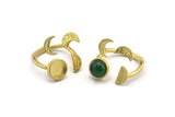 Brass Ring Settings, 2 Raw Brass Moon And Planet Ring With 1 Stone Setting - Pad Size 8mm R051
