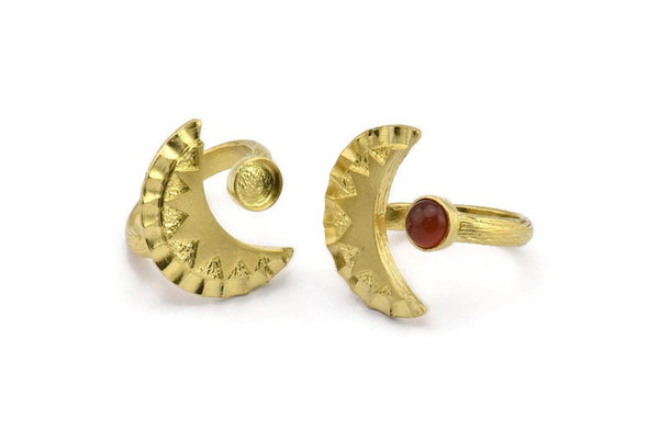 Brass Ring Setting, Raw Brass Moon And Planet Ring With 1 Stone Settings - Pad Size 5mm N1276