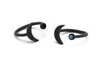 Black Ring Settings, 4 Oxidized Black Brass Moon And Planet Ring With 1 Stone Setting - Pad Size 3mm N1020