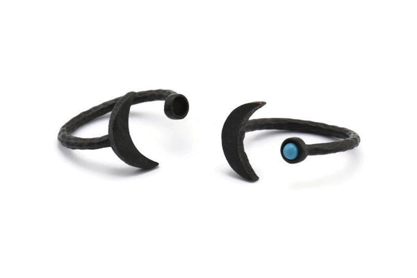 Black Ring Settings, 4 Oxidized Black Brass Moon And Planet Ring With 1 Stone Setting - Pad Size 3mm N1020