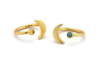 Gold Ring Settings, 2 Gold Plated Brass Moon And Planet Ring With 1 Stone Setting - Pad Size 3mm N1020 Q0954