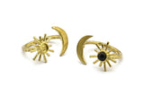 Brass Ring Settings, Raw Brass Moon And Sun Ring With 1 Stone Setting - Pad Size 4mm N1066