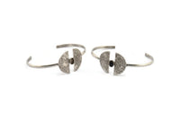 Silver Geometric Cuff,  Antique Silver Plated Brass Geometric Cuff Stone Setting With 1 Pad -  Pad Size 6x4mm R068
