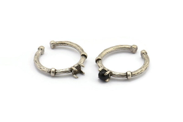 Silver Ring Settings, 4 Antique Silver Plated Brass Adjustable 4 Claw Ring - Ring Stone Setting - Pad Size 5mm N1559