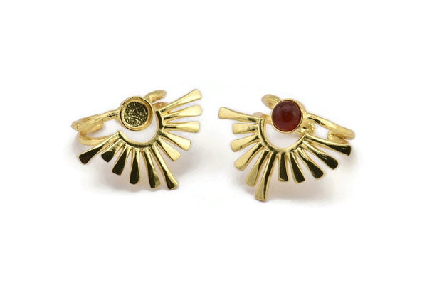 Gold Ring Setting, Gold Plated Brass Adjustable Rings With 1 Stone Settings - Pad Size 6mm N1279