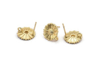 Gold Flower Earring, 4 Gold Plated Brass Flower Stud Earrings With 1 Loop (12mm) N1224 Q1099