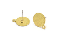 Brass Round Earring, 8 Textured Raw Brass Round Earring Studs (15x12x0.80mm) M341 A1551