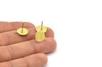 Brass Round Earring, 8 Textured Raw Brass Round Earring Studs (15x12x0.80mm) M341 A1551