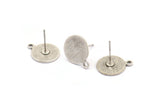 Silver Round Earring, 8 Textured Antique Silver Plated Brass Round Earring Studs (15x12x0.80mm) M341 A1551