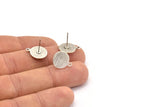 Silver Round Earring, 8 Textured Antique Silver Plated Brass Round Earring Studs (15x12x0.80mm) M341 A1551