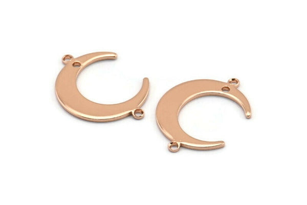 Gül Altın Ay Tılsımı, 2 Döngü ve 1 Delikli 6 Gül Altın Kaplama Pirinç Hilal Ay Tılsımı, Bağlantı Parçaları (22x17x1mm) D0765 Q0772
