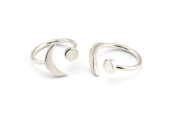 Universe Cosmos Ring, 925 Silver Moon And Planet Rings - Round Cabochon Size: 6mm N0127