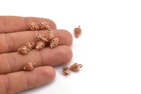 Rose Gold Pine Cone Charm, 4 Rose Gold Plated Brass Pine Cone Charms (7x12mm) BS 1804