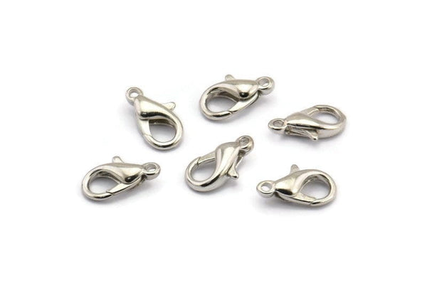 Silver Parrot Clasp, 50 Silver Tone Plated Lobster Clasps, Findings (12x6.5mm) BS 2379