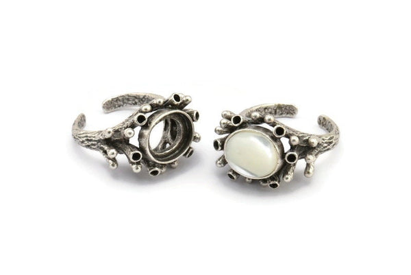 The King Ring Setting, 1 Antique Silver Plated Ring Setting with Pad Size (12x10mm) U044